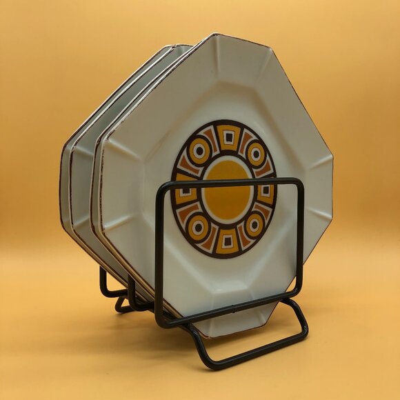 Vintage set of 4 Siena Ware octagonal plates Japan - 0020SY - Picture 1 of 2